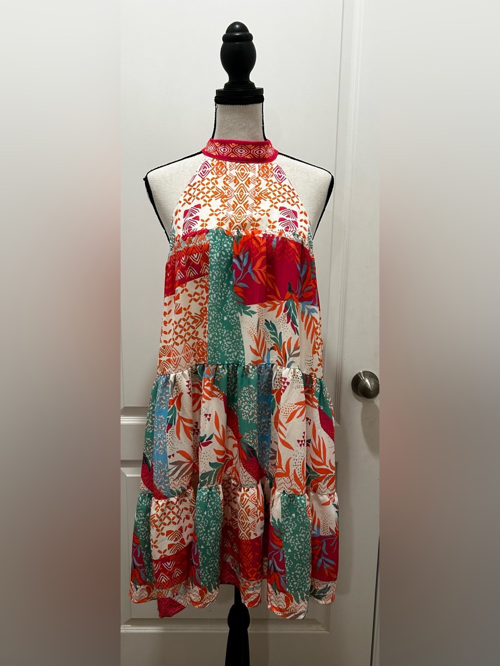 Flying Tomato White Floral Dress with Teal and Orange Accents